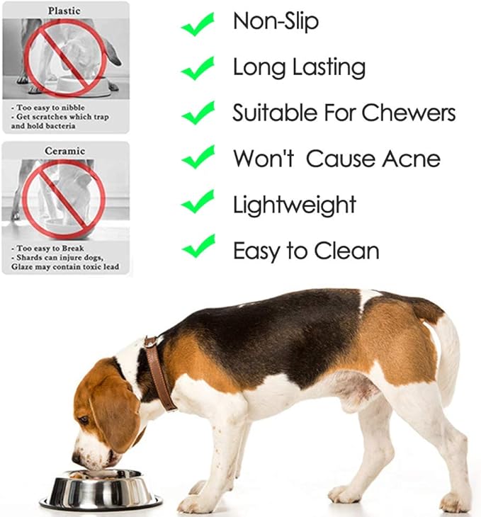Stainless Steel Dog Bowls, 2.2 Cup/18oz Cat Bowl Water and Food with Rubber Base, Pet Bowls for Medium Dogs, Cats and Rabbit, 2Pack