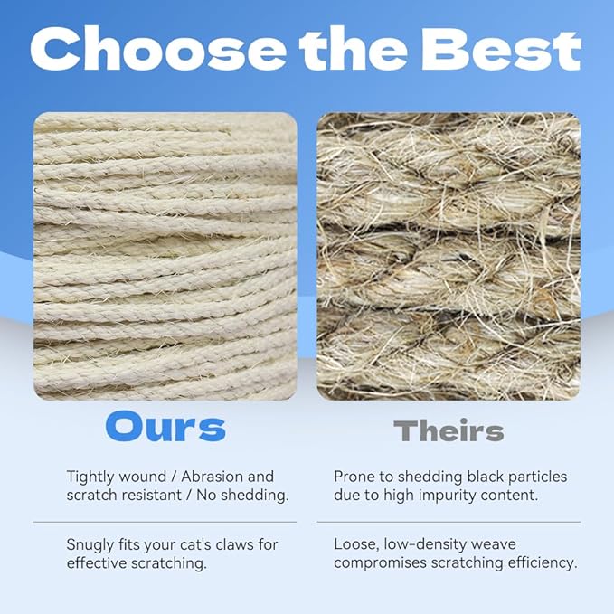 Natural Sisal Rope for Cat Scratcher Replacement, Durable Cat Tree Post Repair Cord for DIY Projects, Climbing Towers, Furniture Protection, Scratch Pad, Crafts, Garden, and Home Décor Use
