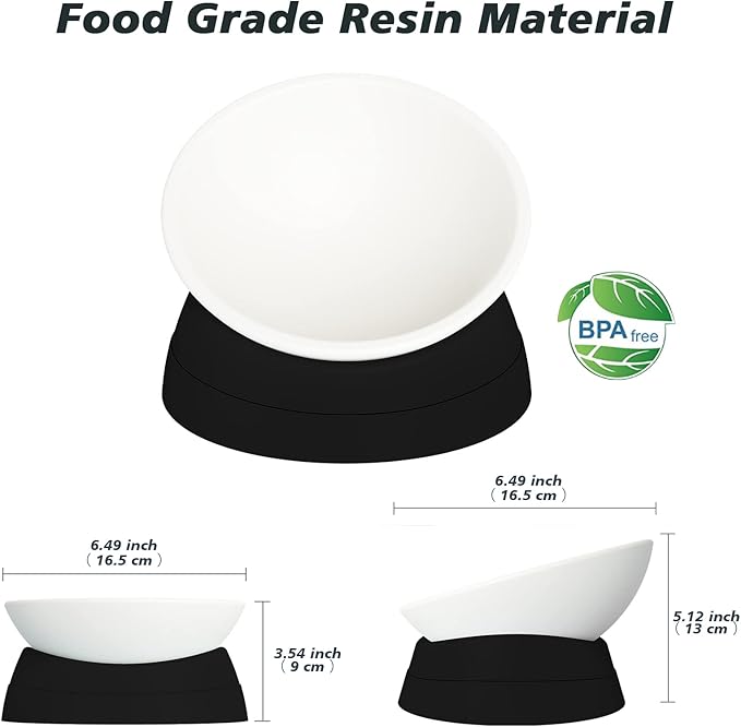 Ravitat 2Pcs Elevated Cat Food Bowl - Adjustable, Anti-Slip & Anti-Noise, Protects Pet's Spine - Thickened Plastic, 17 Oz