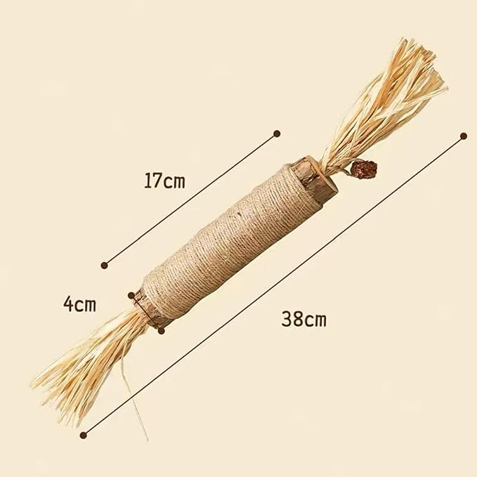 Interactive Cat Catnip Chew Toys, Natural Silvervine Teething Sticks, Jute Rope Wrapped Dental Care with Raffia Tassels (Extra Large 1 Pc)