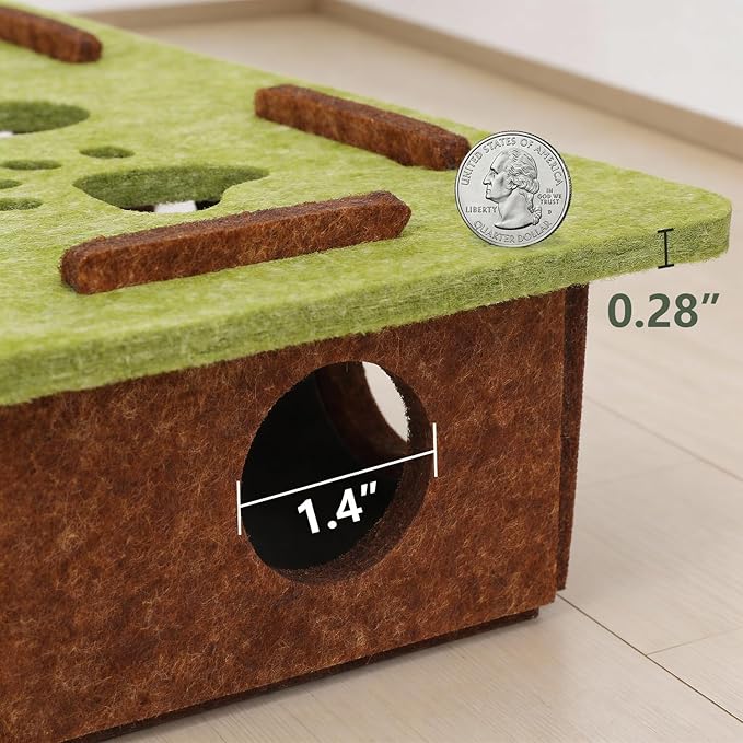 Felt Cat Nail File Enrichment Box, Soft Scratch Puzzle with Sandpaper Surface, Stress Free Nail Care Alternative, Interactive Maze Scratcher with Bell Ball for Indoor Cats
