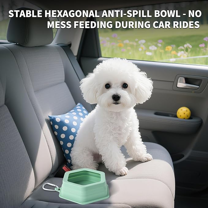 No Splash Dog Travel Bowls for Cars, Spill Proof Collapsible Dogs Water and Food Feeder Dispenser Integrated Molding Portable Cat Dish for Pet Vehicle Road Trips (Morandi Green)