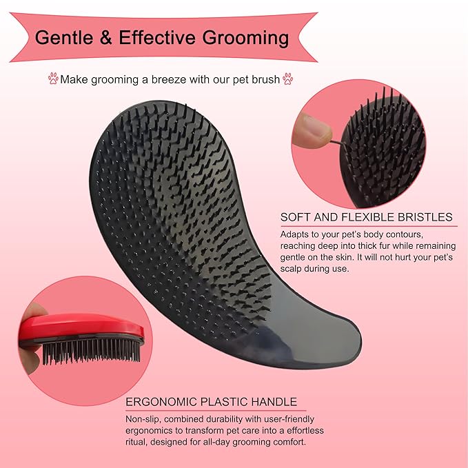 Puppy Brush - Soft Dog Brush - Perfect Yorkie, Shih Tzu, Maltipoo & Maltese Grooming - Gentle Hair Remover for Easy Pet Grooming at Home (Rose Red)