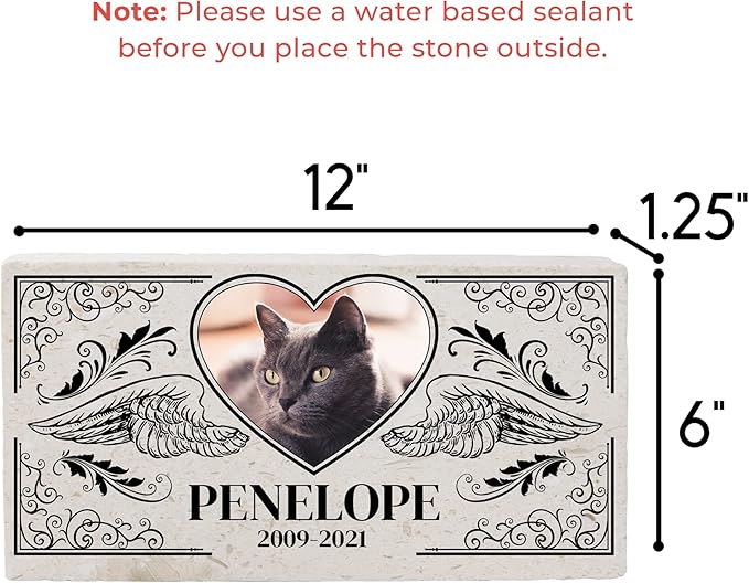 Personalized Pet Memorial with Keepsake Photo on Limestone - Headstones, Garden Stones, and Grave Markers for Dogs - Dog Memorial Stone, Pet Memorial Gifts - 12”x 6”x1.25" (B. Lucas Design)