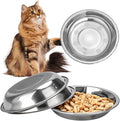 4Pcs Stainless Steel Pet Feeding Bowls, 6.1 Inches Shallow Wide Flat Cat Food Bowls, Puppy and Kitten Feeding Bowls, Whisker Fatigue Relief, Fits Elevated Bowl Stands