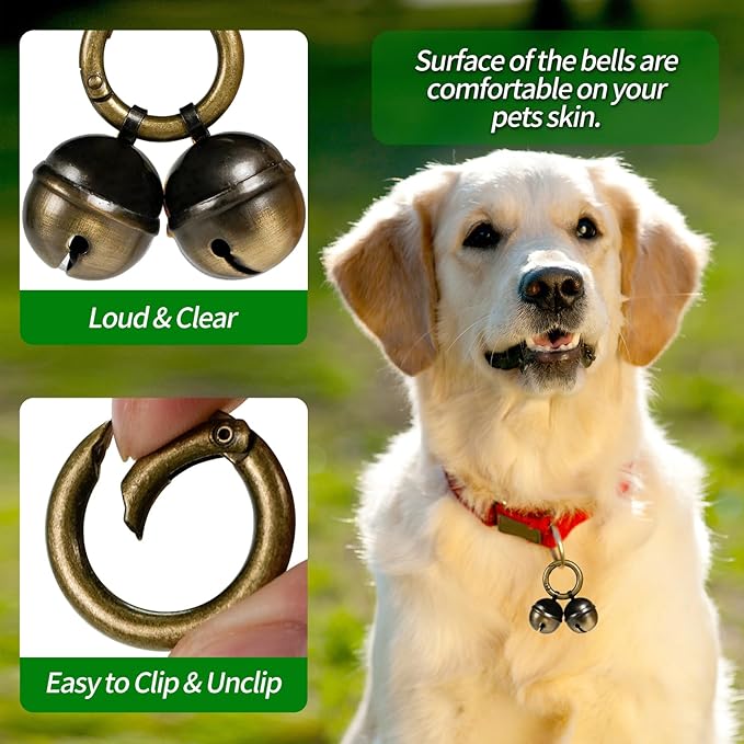 Bells for Dog Collars with Easy Clip Clasps, Suitable for Medium to Large Dogs, Extra Loud Pet Tracker, Durable Collar Charms(Bronze & Black, 2 Pack)