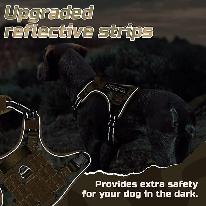 rabbitgoo Tactical Dog Harness for Large Dogs, No Pull Military Service Vest with Handle & Molle, Easy Control for Training Walking, Adjustable Reflective Straps, Brown camo, L