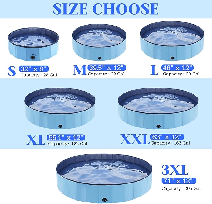Foldable Dog Pool, Portable Pet Bath Tub and Kiddie Swimming Pool, Collapsible Bathtub for Puppies, Small, Medium and Large Dogs, Cats and Kids, 71 x 12 in, Blue