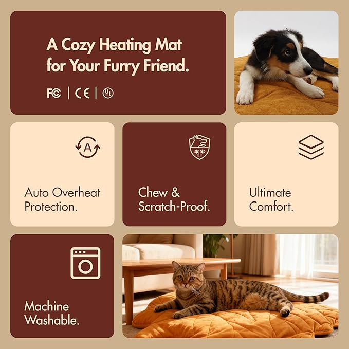 Large Dog Heating Pad Waterproof Electric Heated Beds, Pet Pads for Indoor Outdoor, Adjustable Temperature, Chew Resistant Cord, Washable Maple Leaf Shaped Cat Heating Pad Non Slip Bottom(35"X27")