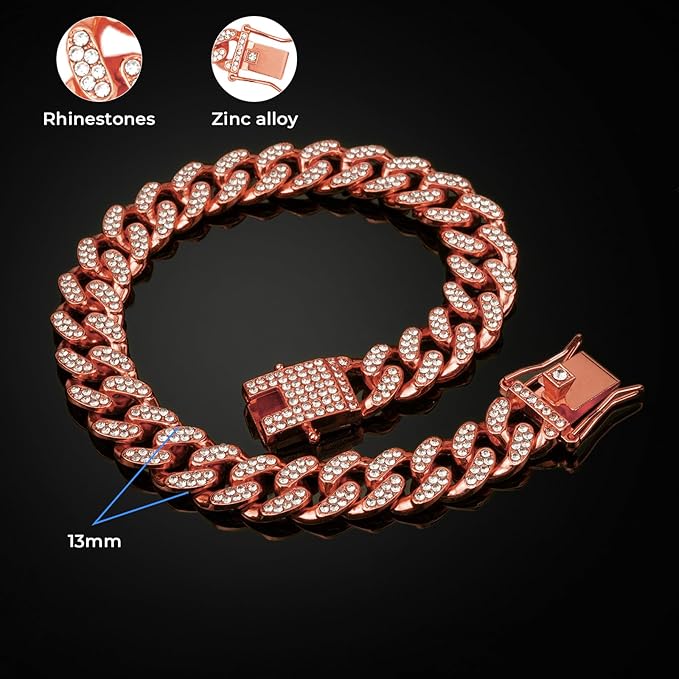 Rose Gold Dog Chain Collars Girl Dog Collars Collar Crystal Dog Necklace Link Chain Collar Chain Dog Collar for Small, Medium and Large Dogs(Rose Gold, 22 Inch)