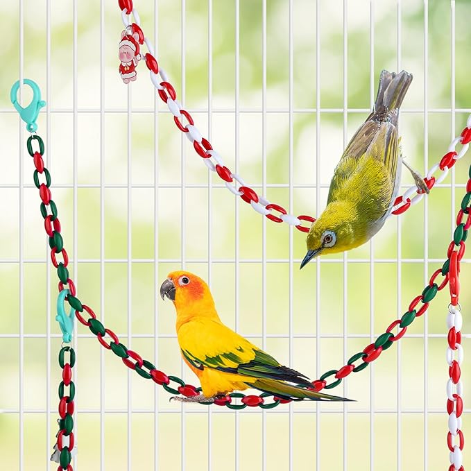 Christmas Parakeet Cockatiel Bird Toys,Plastic Chain Links Bird Cage Accessories Mix Color Hammock Swing Toy for Budgerigar, Conures, Love Birds, Finches, Mynah