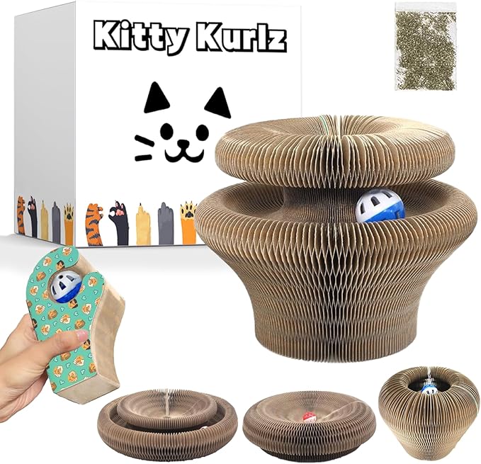 Kitty Kurlz Cat Toy, Reversible Infinity Style Magic Organ Cat Toy Made from Recycled Corrugated Cardboard Long Lasting (F-Shaped).