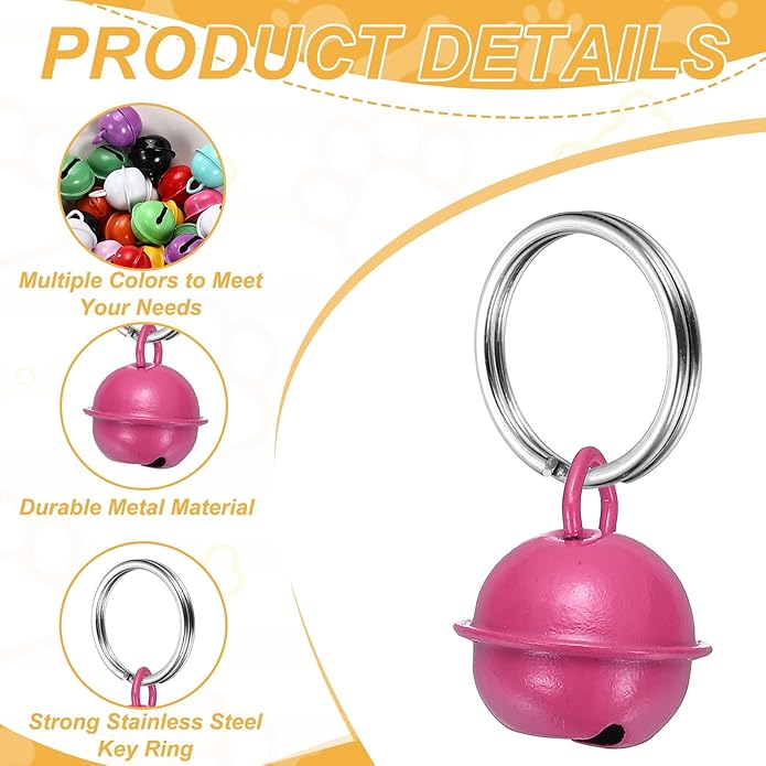 Cat Bells, Small Pet Copper Bells Collars Charm with Key Rings Loud Crisp Sound Anti-Lost Pendant Accessories