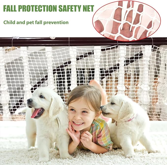 Safety Rope Net for Kids,Knotless Fence Net for Balcony Stairway Guard,Outdoor Terrace Decoration Pet Anti-Fall Rope Netting,Baseball Sports Netting(Size:0.5M*3M(1.64FT*9.84FT),Color:White)