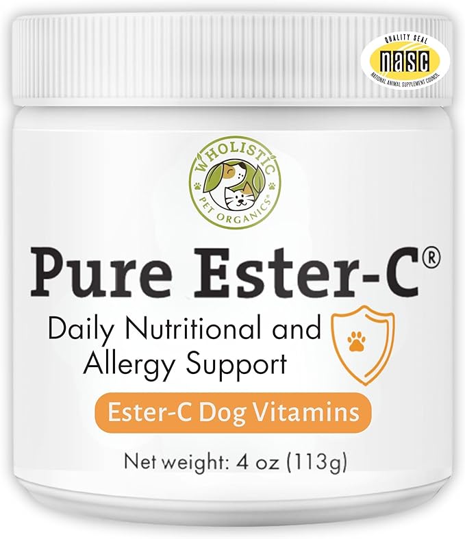 Wholistic Pet Organics Ester-C Powder for Dogs & Cats - Cat & Dog Allergy & Itch Relief - Vitamin C Immune Support Supplement - Itchy Skin Support for Seasonal Dog Allergy Relief - 4 oz - 113 Scoops