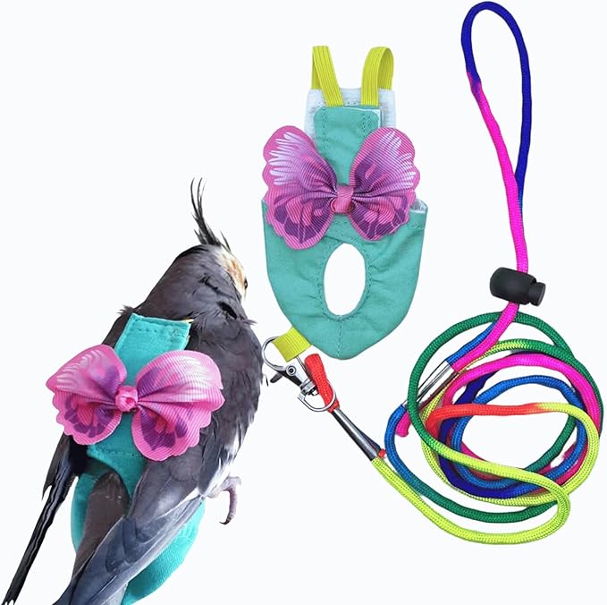Bird Diaper Harness Flight Suit Clothes, Parrot Flight Suit with Leash for Parrot, Bird Flying Clothes for Outdoor Activities Training (with Leash,L)
