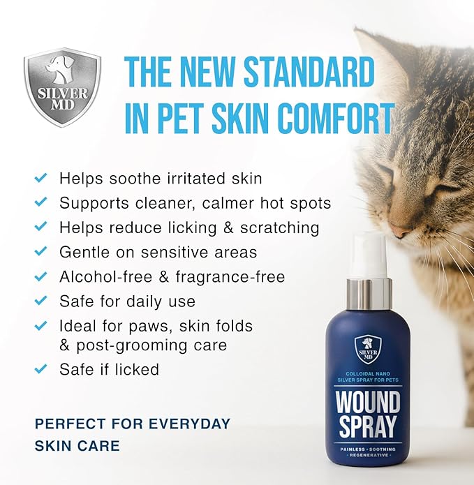 Wound Spray for Dogs, Cats & Pets, 8 Oz., Nano Silver Hot Spot Itch Relief for Irritation, Minor Wounds, Cuts & Daily Care, Alcohol & Fragrance Free No-Sting Clean Formula for Sensitive Skin