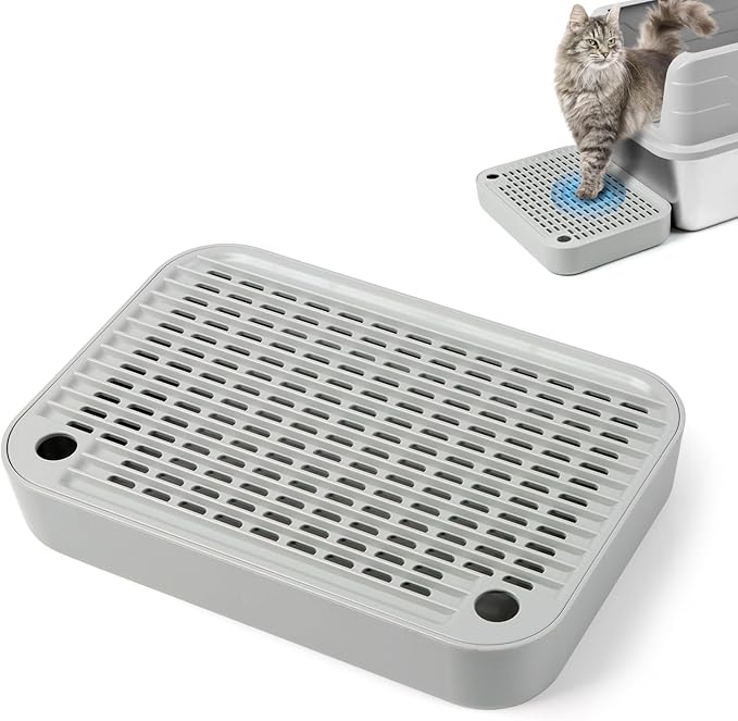 Kalolary Cat Litter Box Ramp with Filter Layer – Non-Slip Steps for Litter Box, Ideal for Small and Senior Cats, Litter Catcher Pedal, Durable, Easy to Clean (Light Grey Flat)