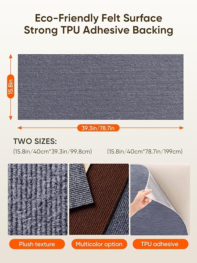 Cat Scratch Mat Furniture Protector, Eco-Friendly DIY Trimmable Self-Adhesive Cat Scratching Pad, Couch Wall Sofa Guard, Reusable Claw Scratching Protector 39.4"x15.8" (Dark Gray)