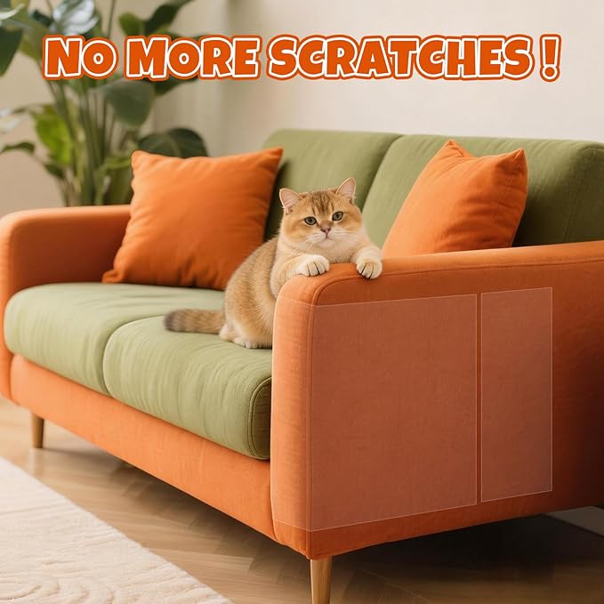 17Pack- Anti Cat Scratch Furniture Protector, Clear Couch Protector from Cat Claws, Pet Deterrent for Sofa Wall Door Bed, Single Sided Self Adhesive Easy Apply, Heavy Duty- with 50 Twist Pins