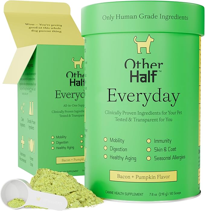 Other Half Everyday - Dog Multivitamin Supplement - Daily Joint, Gut, Allergy, Immune, Urinary Tract Support, Skin, Coat & More - Glucosamine, Chondroitin, Omega 3 & Probiotics | 45 Active Ingredients