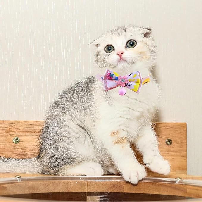 Cat Collar Breakaway, HYQHYX Floral Kitten Collar with Bell, Cute Cat Collar with Bow for Girl Boy Removable Bowtie