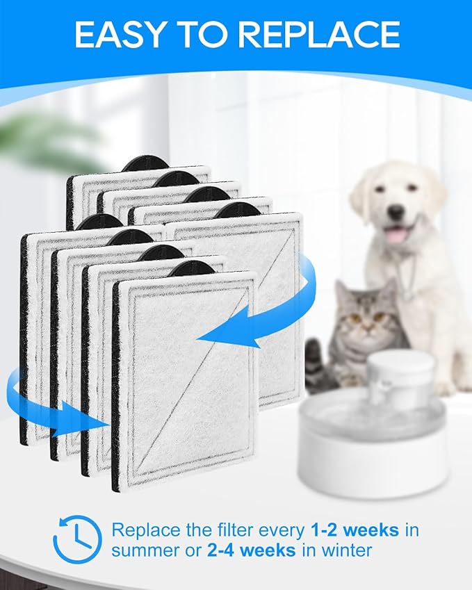 8 Pack Pet Water Fountain Filter Replacement Compatible with PetSafe Outlast Pumpless Fountains, Fit for Viva Cat Fountain Stainless Steel