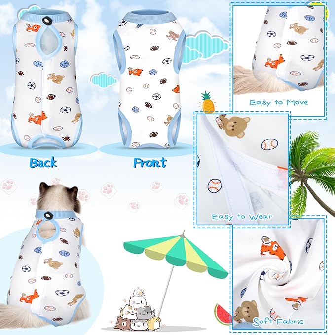 Kacctyen 6 Set Cat Recovery Suit After Surgery Female and Male Cat Kitten Surgery Suit E Collar Alternative Pajama Kitty Clothes for Spay Abdominal Skin Anti Licking(Fruit,Medium)