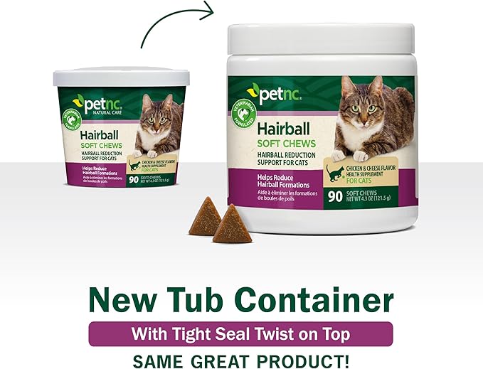 Petnc Hairball Soft Chews for Cats (90 Count), Helps Reduce Cat Hairball Formation with Mineral Oil & Black Pepper Extract, Chicken & Cheese Flavor, For Felines of All Ages & Breeds