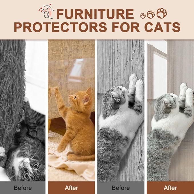 Anti Cat Scratch Furniture Protector, Couch Protector from Cat Claws, Transparent Sofa Guard Shield Single Sided Sticky Tape, 196.85"x11.81" 2 Pack