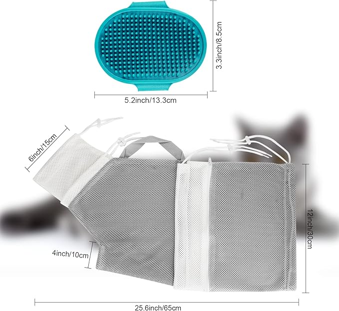 Cat Bag for Bathing Set with Grooming Washing Bag Adjustable Pet Shower Brush - Cat Bathing Mesh Bag Anti Scratch Anti Bite Soft Durable for Cats & Dogs Restraint Grooming Nail Trimming Washing