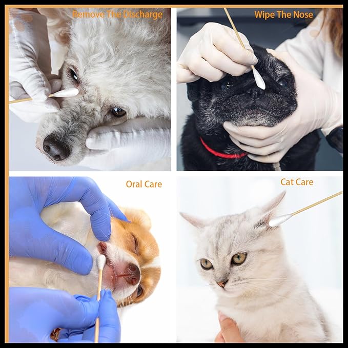 eyxformula 6 Inch Long Cotton Swabs for Pet Cleaning, Bamboo Handle, Pet Ear Cleaning Solution Supplies for Dogs and Cats (200 pcs Large Cotton swabs)