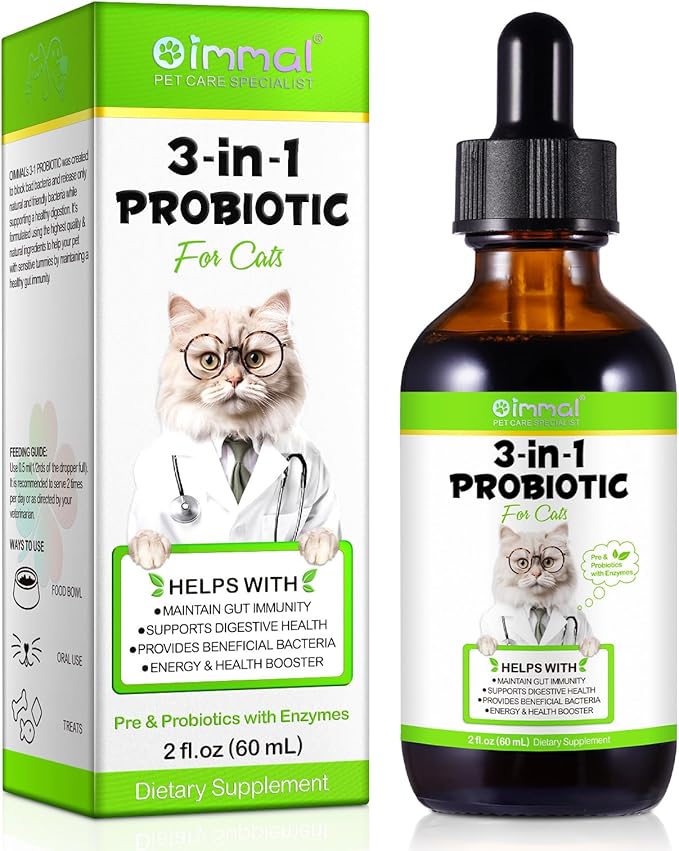 Probiotic for Cats, Natural 3 in 1 Cat Probiotic Drops Helps to Relieve Diarrhea, Supports Gut Health, Itchy Skin Relief, Allergies & Immunity, Digestive Enzyme Cat Supplement Drops - 60 ml / 2 fl.oz