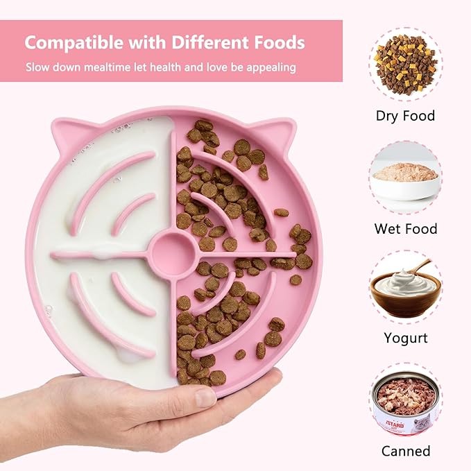 YINEYA 2 Pcs Silicone Slow Feeder Cat Bowl, Cat Slow Feeder for Food Training, Interactive Puzzle Bowls for Puppy, Kitten Dishes to Prevent Overeating, Treat Toys Suitable for Dry and Wet Food