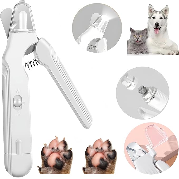 2-in-1 Dog Nail Clippers & Cat Nail Clippers Trimmers for Large Medium Small Cats Dogs Claw Grinder Quick Sensor Safety Guard Type-C Rechargeable with 2 LED Lights For Cat Dog Claw Care(White)