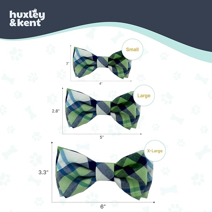Huxley & Kent Pet Bow Tie for Dogs & Cats - Adjustable Hook & Loop Collar Accessory - Cute & Comfortable for Holidays & Celebrations - Lime Madras, Small