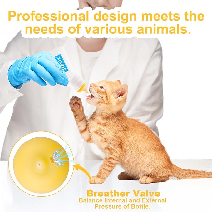 3 Pack Kitten Silicone Nursing Bottle,Silicone Feeding Nipple, Reusable Newborn Kitten Supplies, Suitable for Feeding Kitten, Puppy, Rabbit, Hamster (Yellow, Medium)