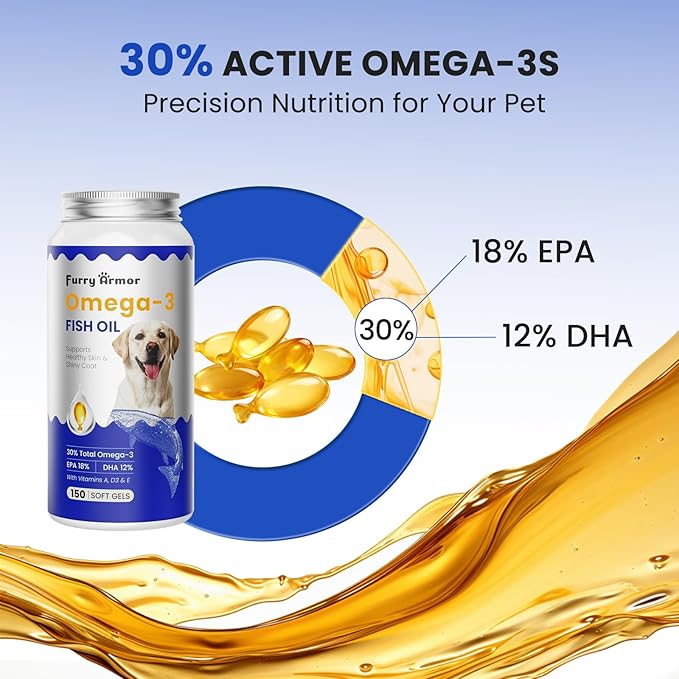 Omega 3 Fish Oil for Dogs & Cats- 150 Softgels for Skin, Coat & Joint Support | Tasty Fast-Absorbing Supplement with EPA & DHA | Made from Wild-Caught Fish