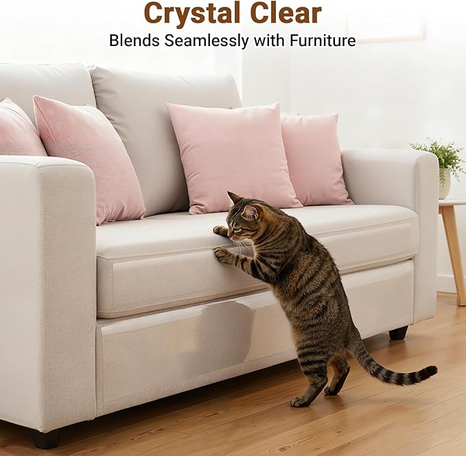 Anti Cat Scratch Furniture Protector - 118in*12in, Clear Couch Guards from Cats Scratch, Sofa Protectors from Pets Scratching, Door Protector from Dog Scratching, Self-Adhesive - 50 Pins