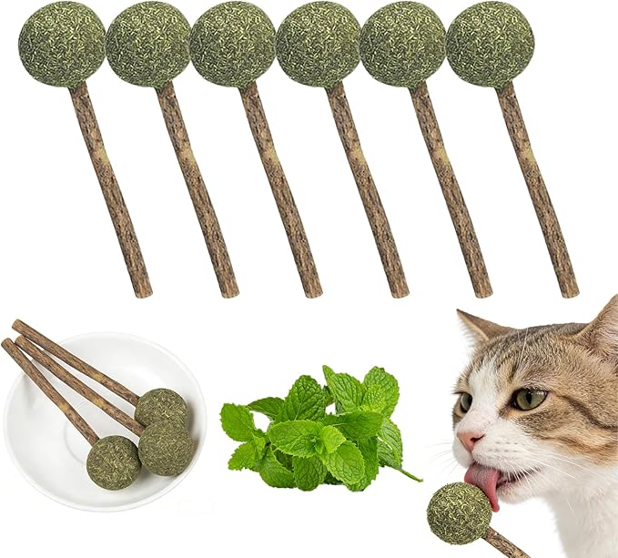 UBIETY Catnip & Silvervine Lollipops,Catnip Balls Silvervine Sticks for Cats,Cat Nip Ball Toy for Indoor Cats,Interactive Cat Toy(6Pcs)