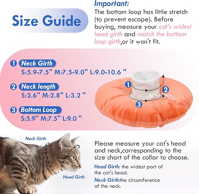 Cat Cones to Stop Licking, Adjustable Neck Soft Elizabethan Collar After Surgery, Comfortable & Lightweight Cute Kitten Donut Collar for Head/Foot Wounds Recovery, Orange Small
