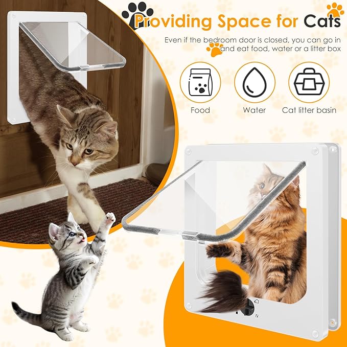Cat Door Interior Door, 4-Way Lock Indoor Cat Doors, Magnetic Closure Reinforced Pet Doors for Cats up to 18 Lbs, Easy DIY Installation for Interior and Exterior Doors