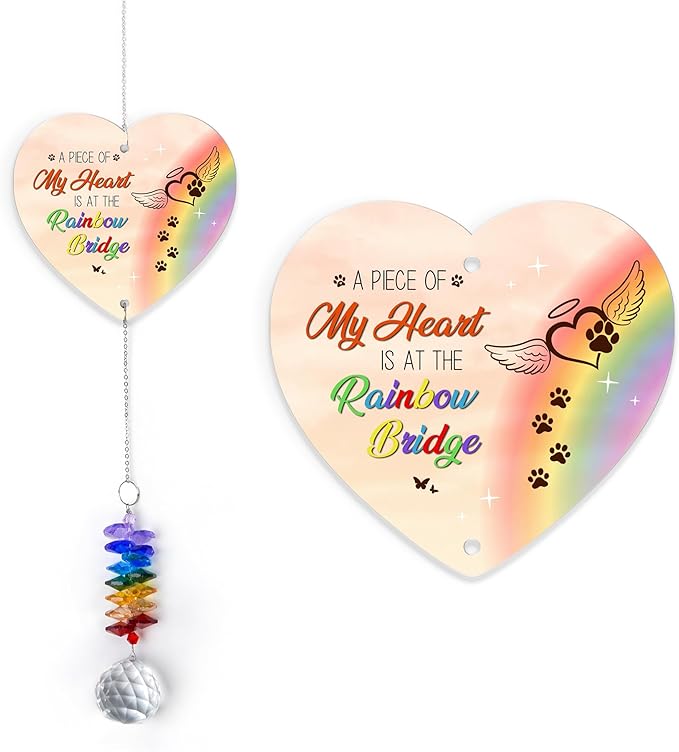 Pet Memorial Suncatcher - Dog Paw Suncatcher Rainbow Bridge Gift - Pet Loss Crystal Decor Sympathy Gift - Remembrance Keepsake - Mother's Day for Cat Dog Mom Dad Pet Lovers