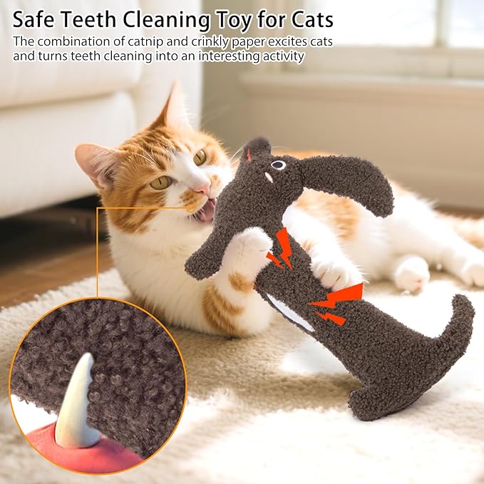 Refillable Cat Kicker Toy with Natural Catnip & Silvervine - 13.77 Inch Long Chew Toy for Indoor Cats, Crinkle Sound & Teeth Cleaning Fun, Interactive Catnip Toy for Kittens & Adult Cats