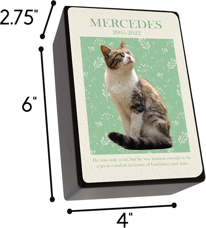 Custom Pet Keepsake Urns for Cats, Wooden Box for Pet Ashes with Photo for Your Beloved Pets, Pet Cremation Urns as Sympathy Gifts for Pet Lovers - Small, 6" x 4" x 2.75" Pet Urn (Marcedes)