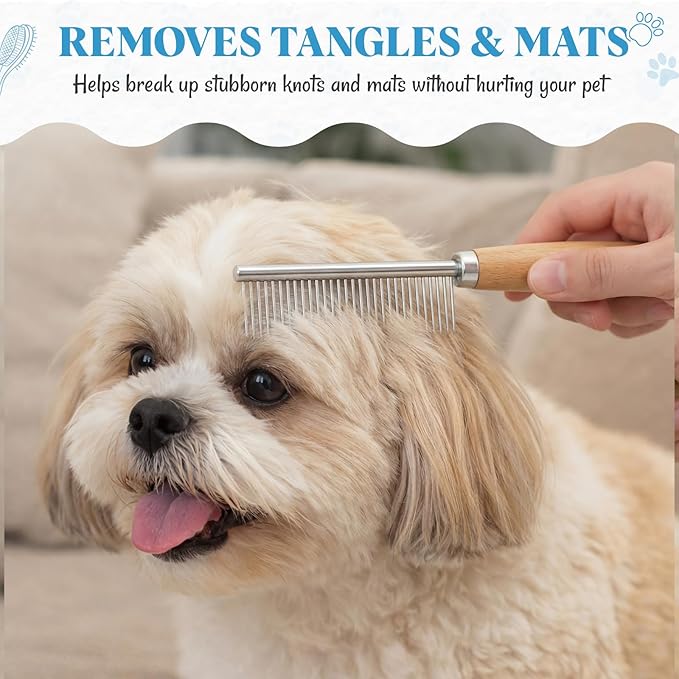 Dog Slicker Brush Set for Shedding Wooden Handle, Pet Deshedding Comb, Long and Short Bristle Comb, Grooming Pin Brush for Dogs Cats, Removes Loose Hair, Mats & Tangles, Grooming Tools Set