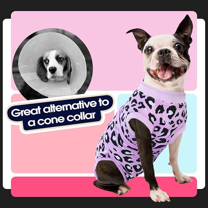 FUAMEY Recovery Suit for Dogs After Surgery,Soft Breathable Dog Bodysuit E-Collar & Cone Alternative Surgical Suit,Male Female Dog Neuter Spay Suits Anti Licking Wounds Onesie Purple Leopard XL