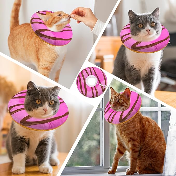 Seyezo Cat Cone Collar Soft, Adjustable Cat Recovery Collars Kitten Cones to Stop Licking, Cute Donut E Collar After Surgery, Anti-Lick Wound Healing Elizabethan Collar for Kittens (Pink, Small)
