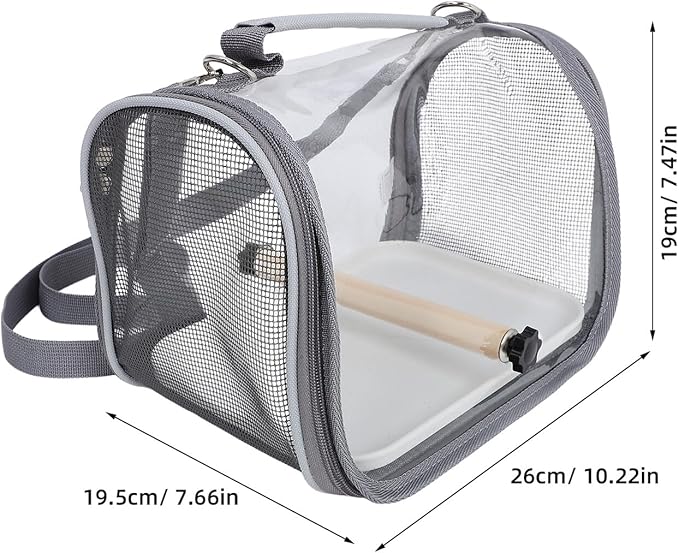 FAVOMOTO Portable Bird Carrier Cage Lightweight Travel Cage with Perch Small Grey for Budgie Parrot Outdoor Transport