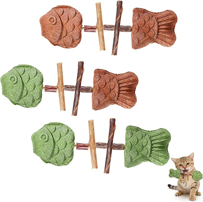 3PCS Creative Fish Bone Cat Toy,Purrident - Fix Your Cat’s Dental Health,Fishbone Shape Cat Teething,Wooden Catnip Teeth Cleaning Stick,Natural Fishbone Cat Dental Toy,Durable Feline Tooth Care Tool
